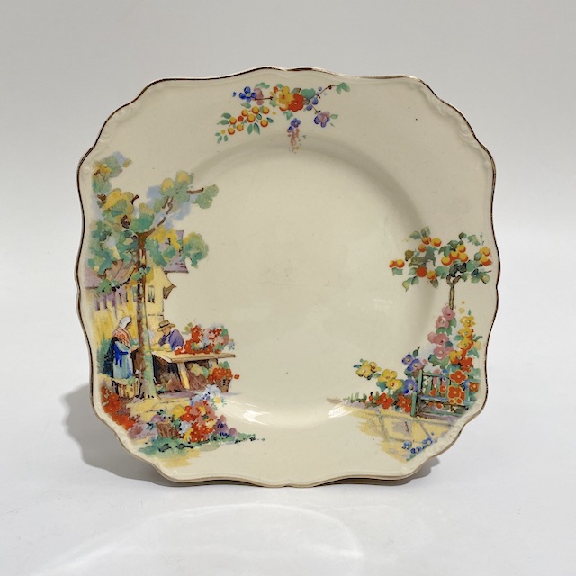 PLATE, Vintage Square Sandwich Plate - Cottage Garden